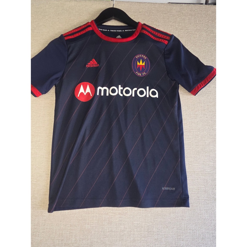 Adidas Chicago Fire FC Youth Medium Jersey Navy Red Motorola MLS Aeroready YM